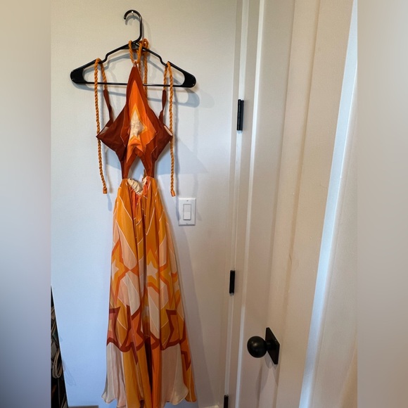 FARM RIO Gradient Stripes and Stars Cutout Halter Maxi Dress , Size S - Picture 2 of 7